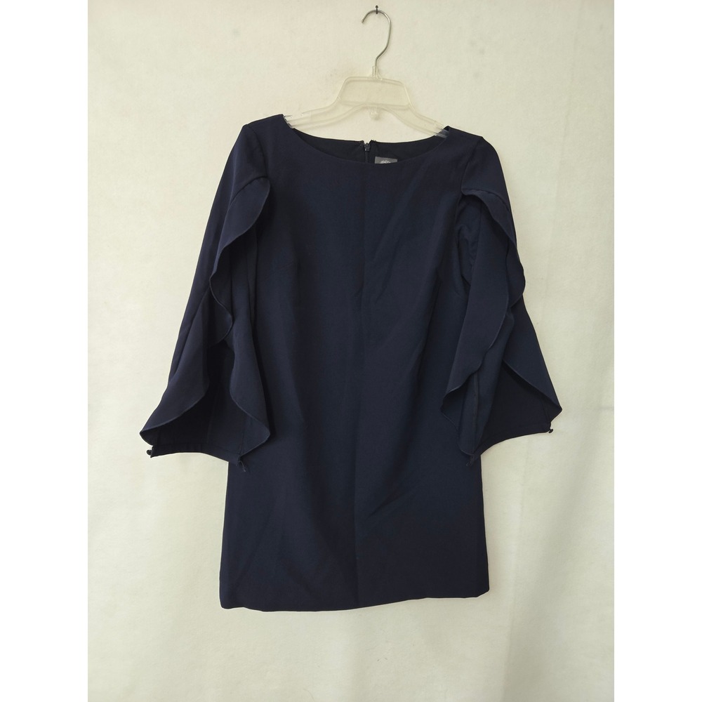 Vince Camuto Shift Dress Women‎ 6 Navy Blue Tiered Ruffle Sleeve Boat Neck